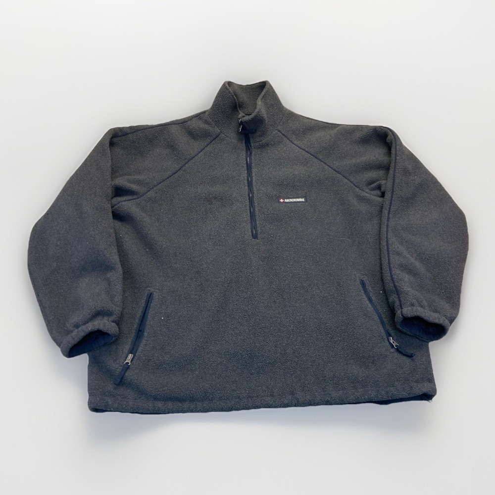 Abercrombie & Fitch Jacket Mens XL Grey Vintage Y2k Reversible Fleece Pullover